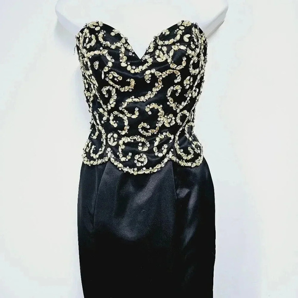 Sherri Hill black mermaid prom dress gown w gold beading 2 - Picture 6 of 13